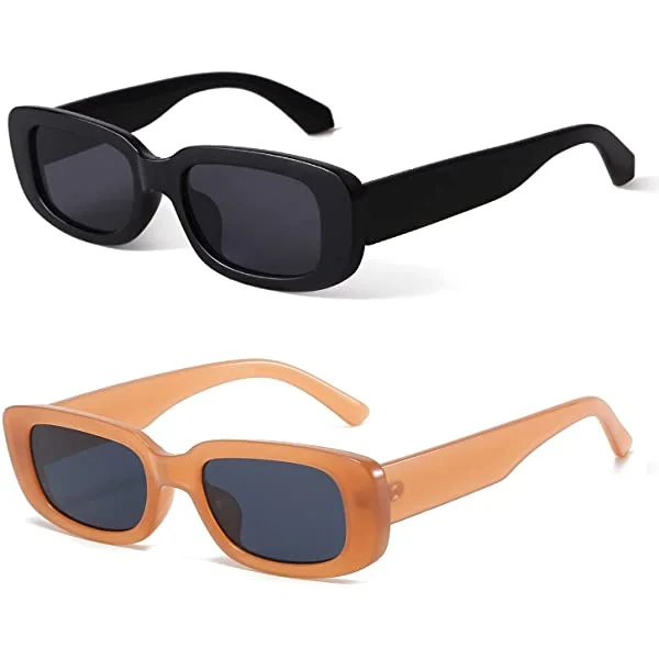 Rectangle Sunglasses for Women Retro Driving Glasses 90’s Vintage Fashion Narrow Square Frame UV400 Protection Black Frame Grey Lens+leopard Brown Lens
