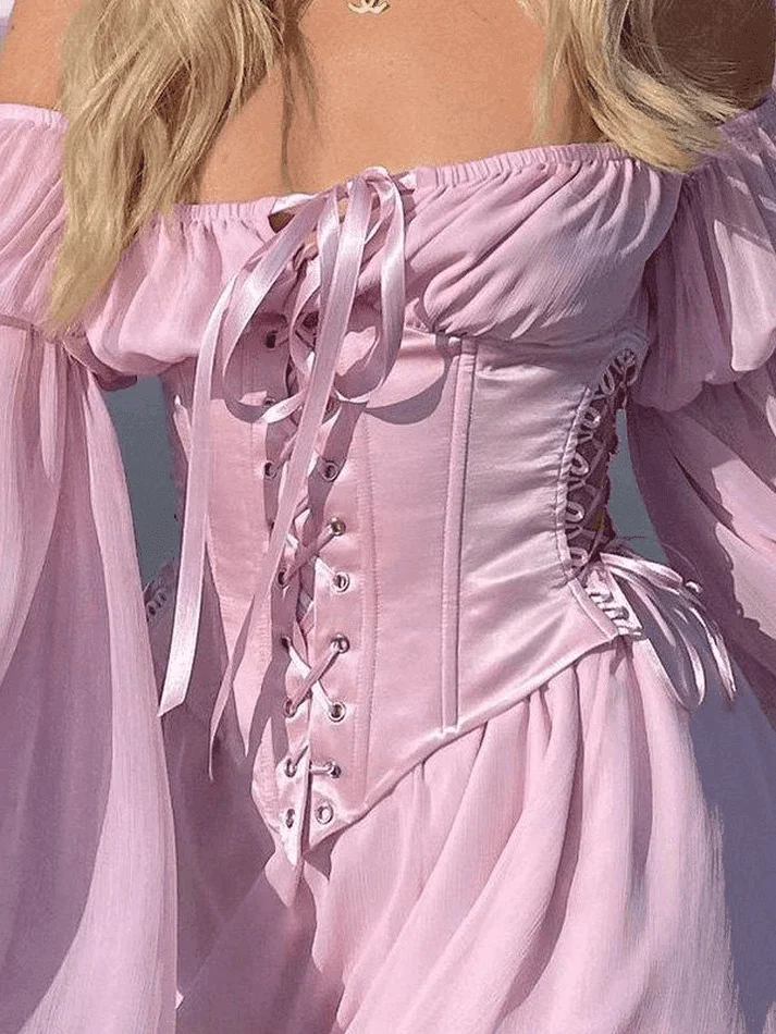 Brownm Long Sleeve Corset Mini Dress