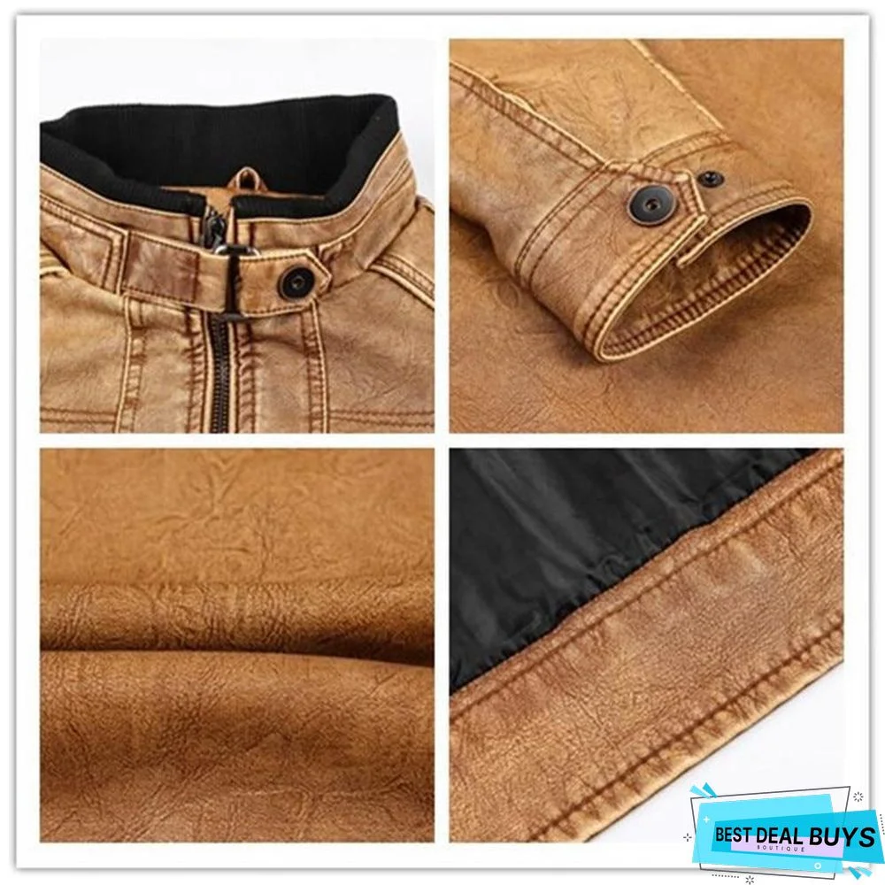 Men's Pu Jacket Leather Coat Slim Fit Faux Leather Motorcycle Jackets Coats
