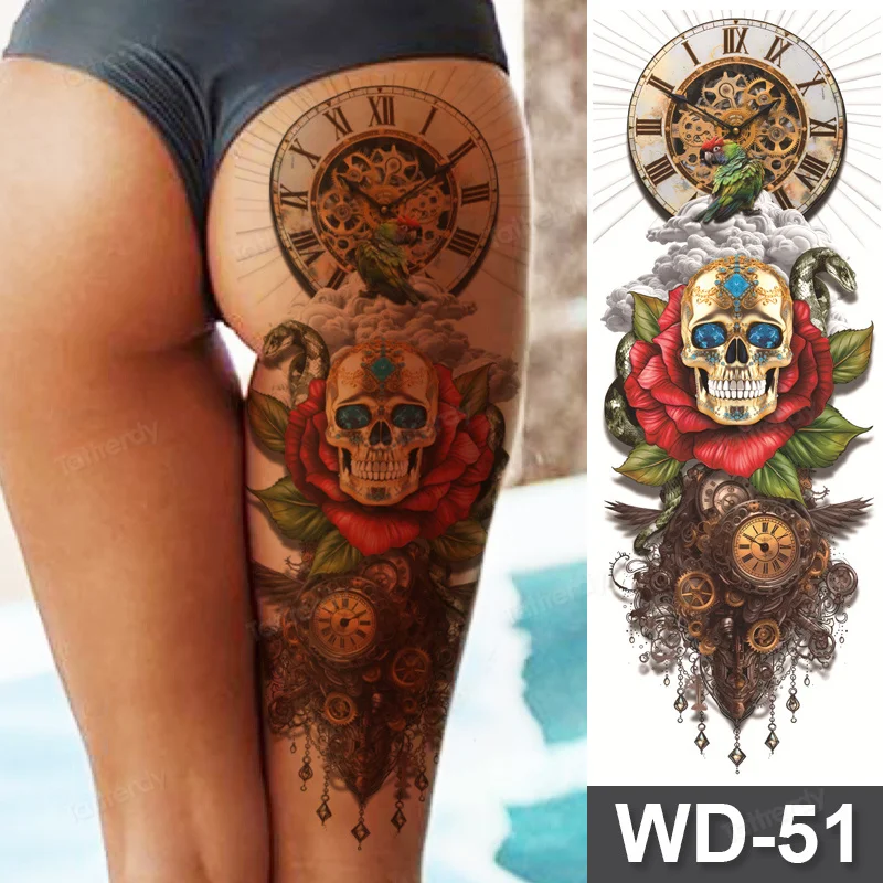Sdrawing Size Leg Thigh Temporary Tattoo Stickers Full Arm Sleeve Wolf Carp Fox Peony Flower Fake Tattoo Sleeves Sexy Body Painting