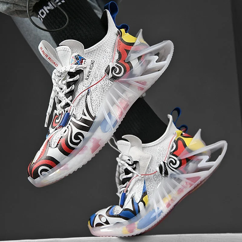 Men's Sneakers New Arrival Men's Blade Running Shoes Graffiti Sports Shoes Outdoor Training White Jogging Shoes Trendy Men Shoes