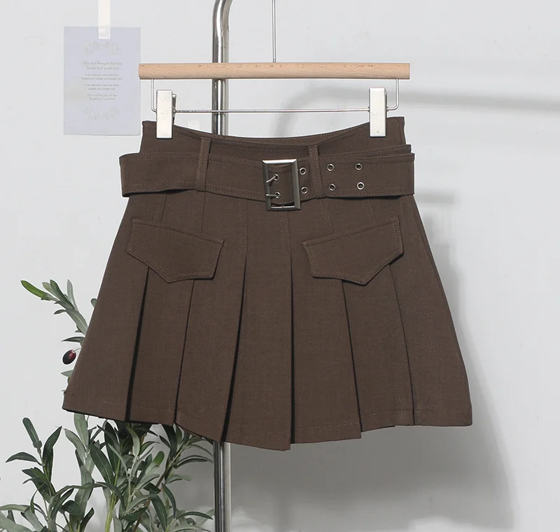 Uveng Real Shooting Hottie Retro Bright Line Dress Women Walk Light 100-Fold Skirt High-Rise Thin A Short Skirt 8201