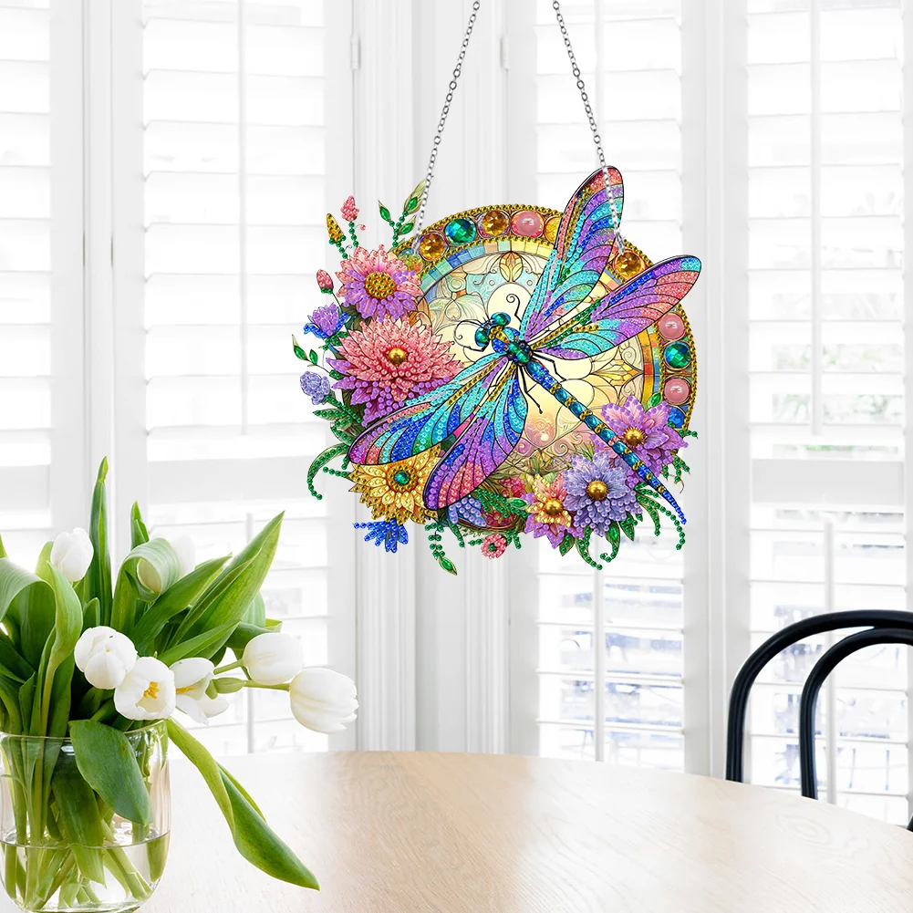 DIY Dragonfly Acrylic Wreath Diamond Painting Hanging Pendant Wall Decor