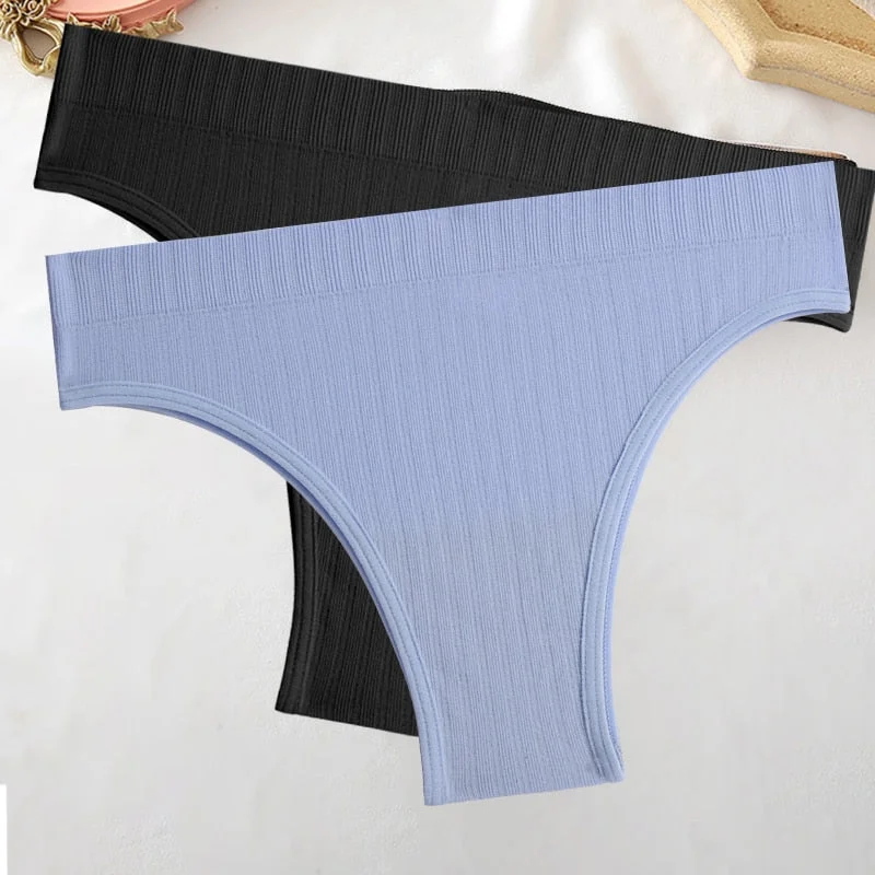 FINETOO 2PCS/Set M-XL Women Seamless Pantys 9 Solid Colors Sexy Brazilian Panties  Midi-Waist Underpants For Girls Fashion Thong