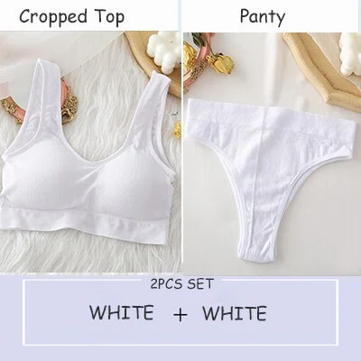Women's Bra Set Sexy Cropped Top And Pantys Seamless Briefs For Girls Tank Top Thong Lingerie Suit Soft Underwear Sets 6 Colors