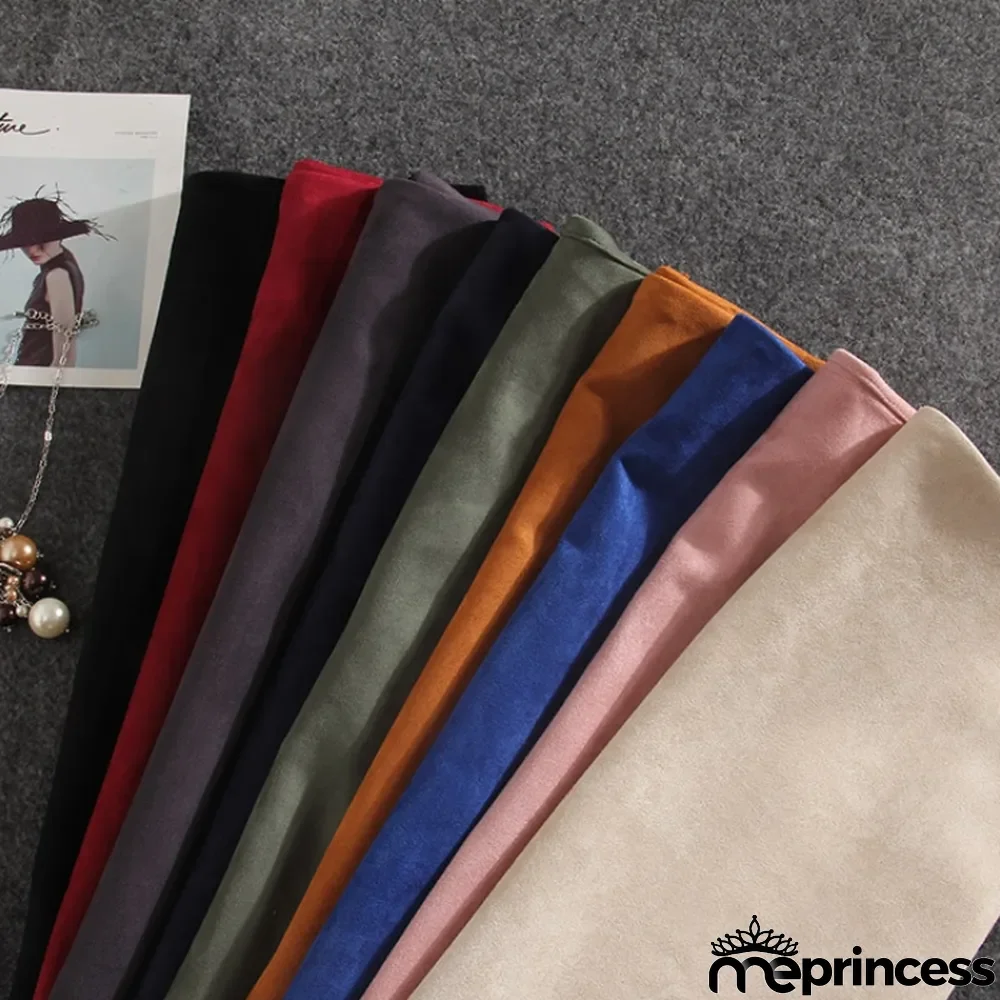 Winter Blue Velour Back Slit High Waist Pencil Skirt