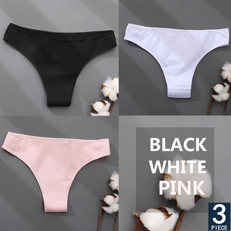 FINETOO 3PCS/Set Cotton Thong Women's Underwear M-XXL Woman Bikini Underpants Femme 7 Colors Breathable Girls Lingerie Panties