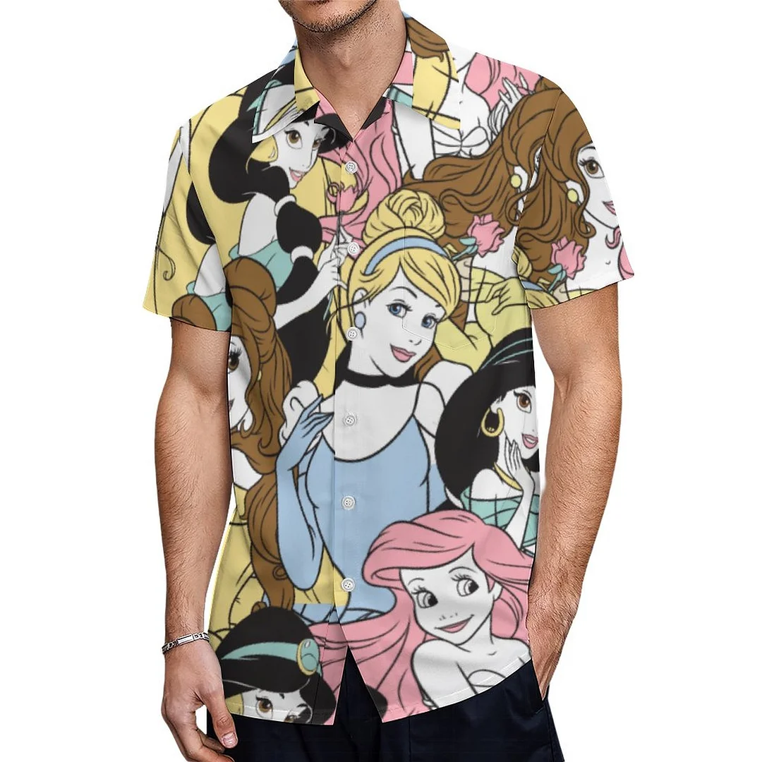 Short Sleeve Disney Princess Oversized Hawaiian Shirt Mens Button Down Plus Size Tropical Hawaii Beach Shirts