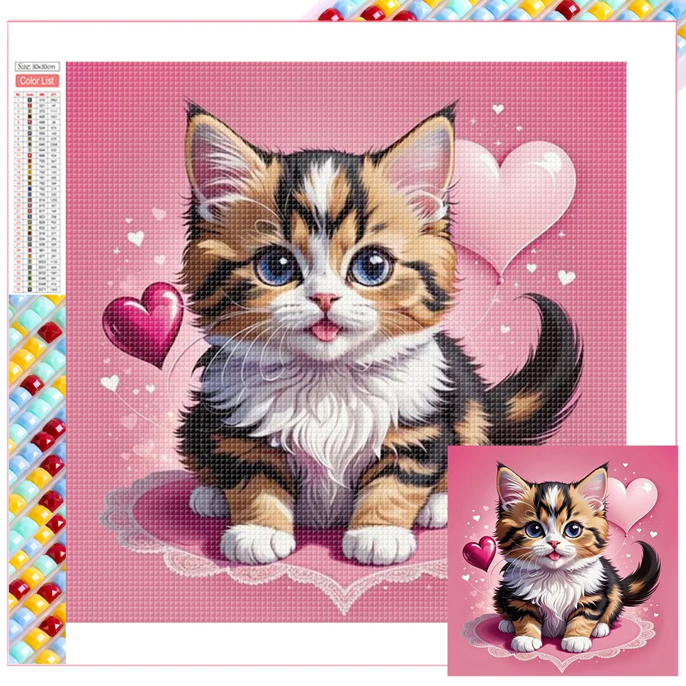 5D DIY Full Square Drill Diamond Painting - Valentines Day Heart Cat