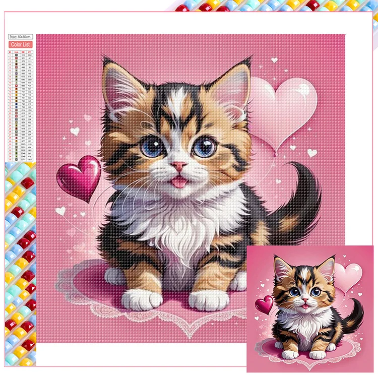 Full Square Drill Diamond Painting -Valentine'S Day Love Cat - 30*30cm