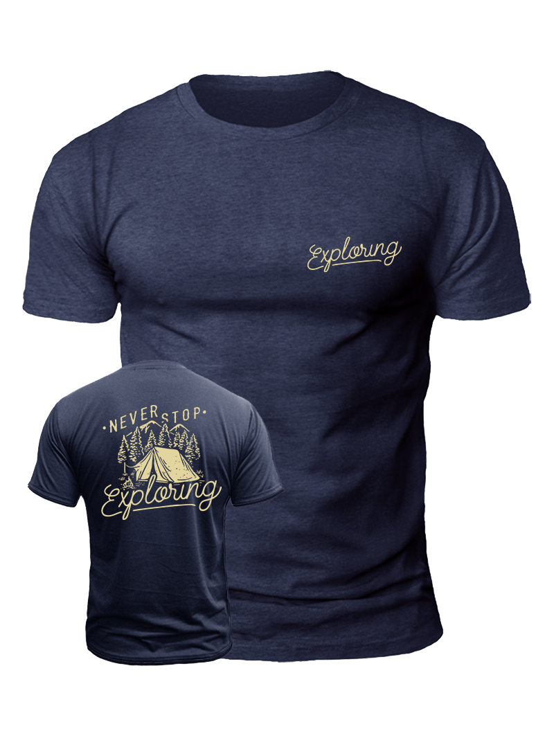 Men's Never Stop Exploring Print Casual Short Sleeve T-shirt