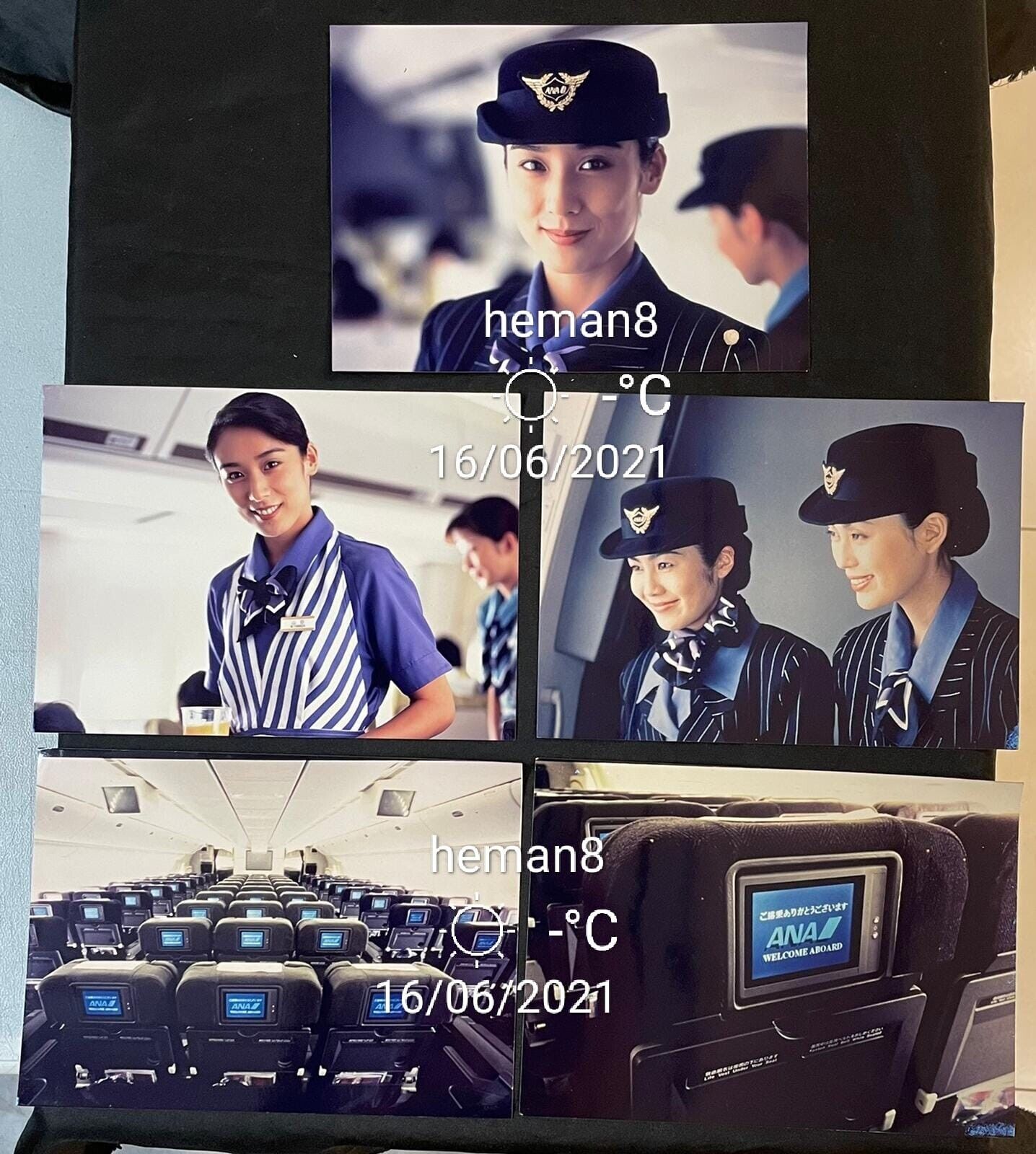 rare ANA All Nippon Airways real Photo Poster painting x 5 - Inflight System & Air Stewardess