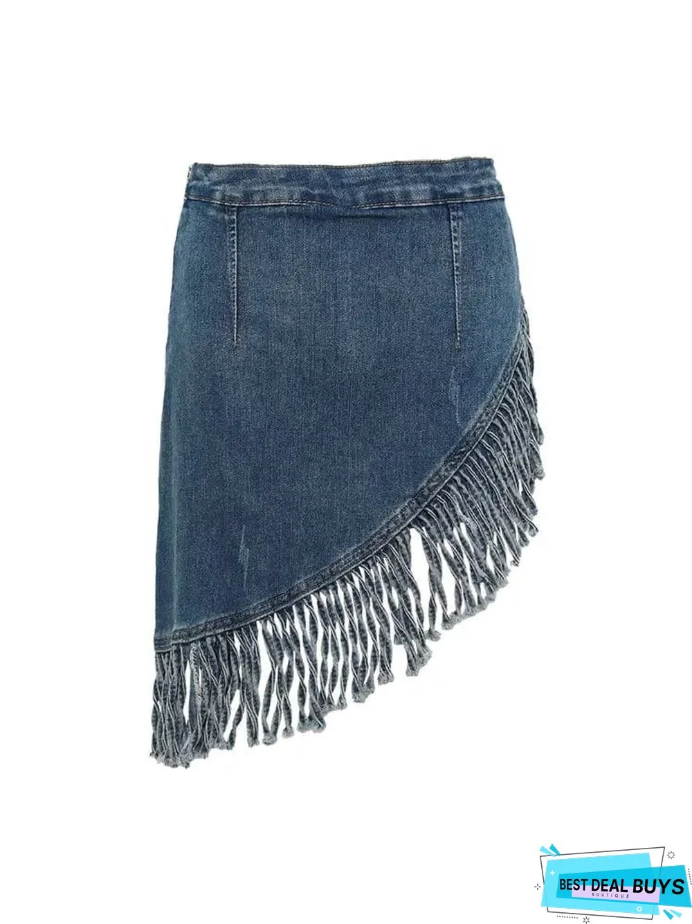 Women's Retro Irregular Tassel Denim Skirt