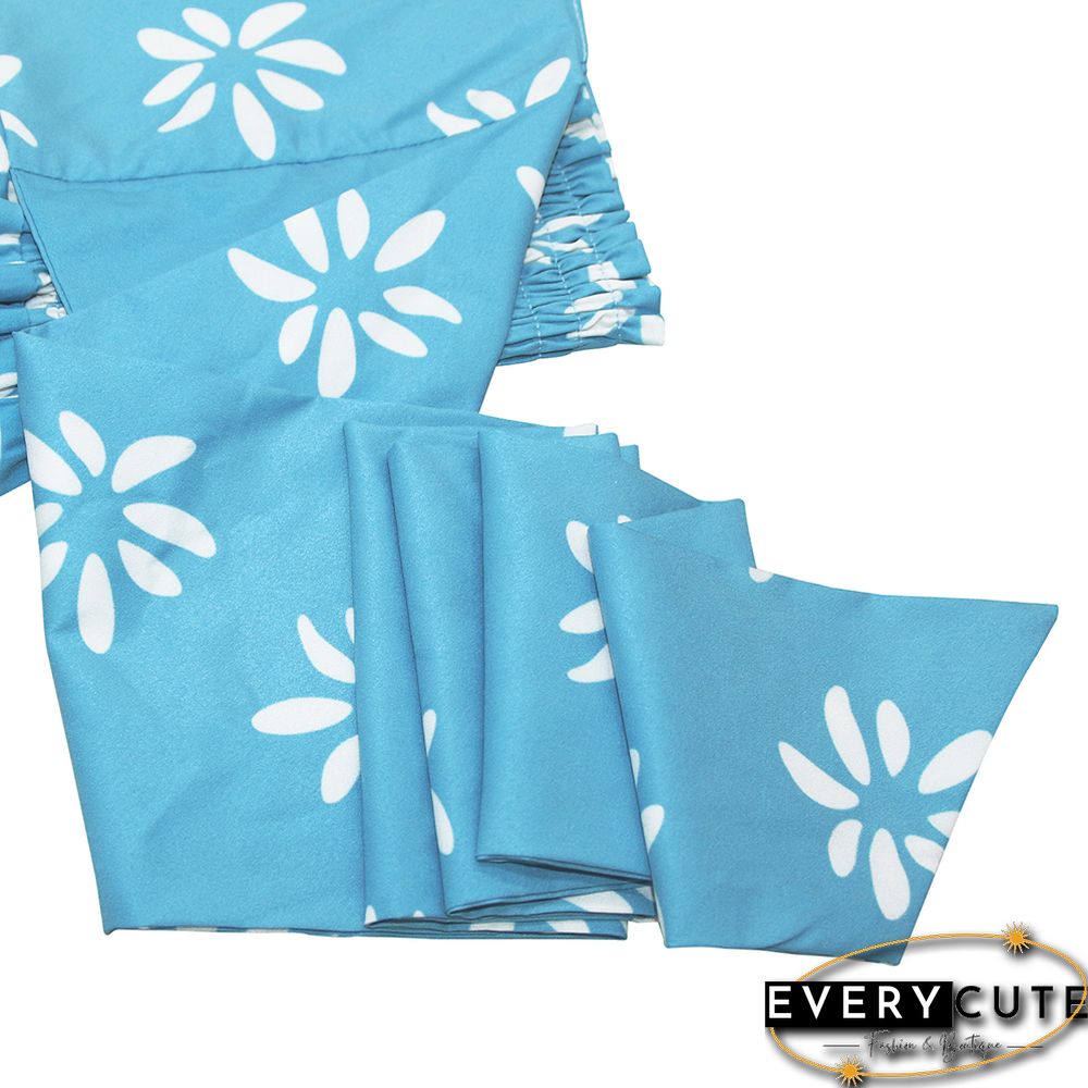 Aquamarine Digital Print Tie Waist Beachwear Wide Leg Pants