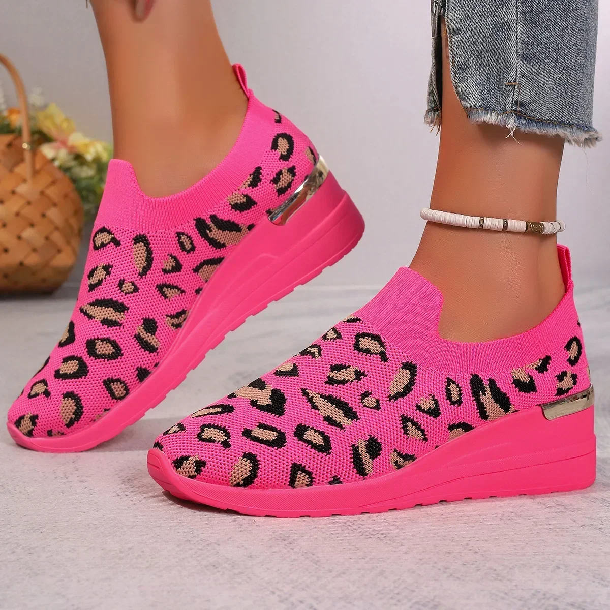 Tarewheels funky womens shoes Women's Wedges Slip-on Mesh Loafers Autumn New Platform Round Toe Casual Sports Shoes Ladies Fashion Breathable Single Shoes