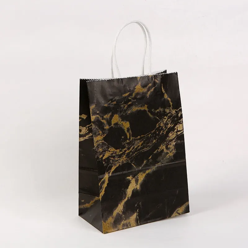 5pcs Marble Design Kraft Paper Gift Bag with Handle Birthday Party Packaging Bag Wedding Favors Eid Ramadan Festival Supplies