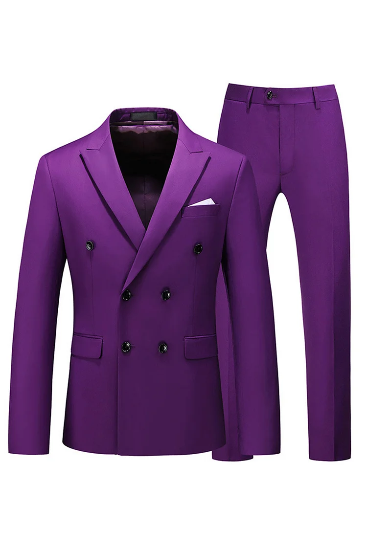 Double Breasted Slim Fit Solid Blazer Pants Two Piece Set