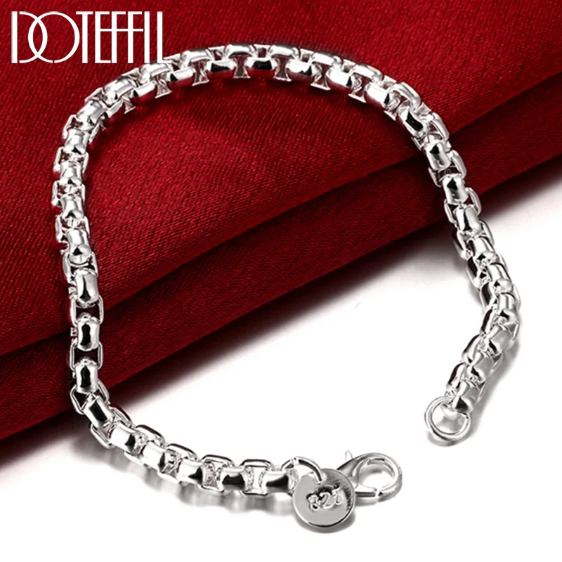 DOTEFFIL 925 Sterling Silver 5mm Round Box Chain Bracelet For Woman Jewelry