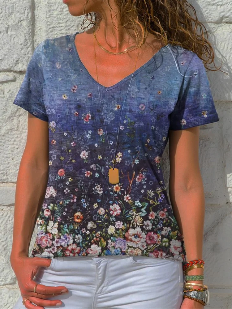 Elegant Floral Print T Shirt