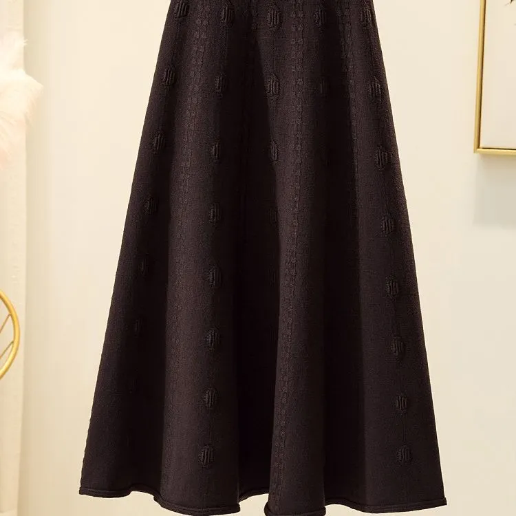 Churchf Churchf And Winter 2023 With Sweater High-Waist Jacquard Long Knitted Half-Length Umbrella Skirt Temperament Wool Long Skirt