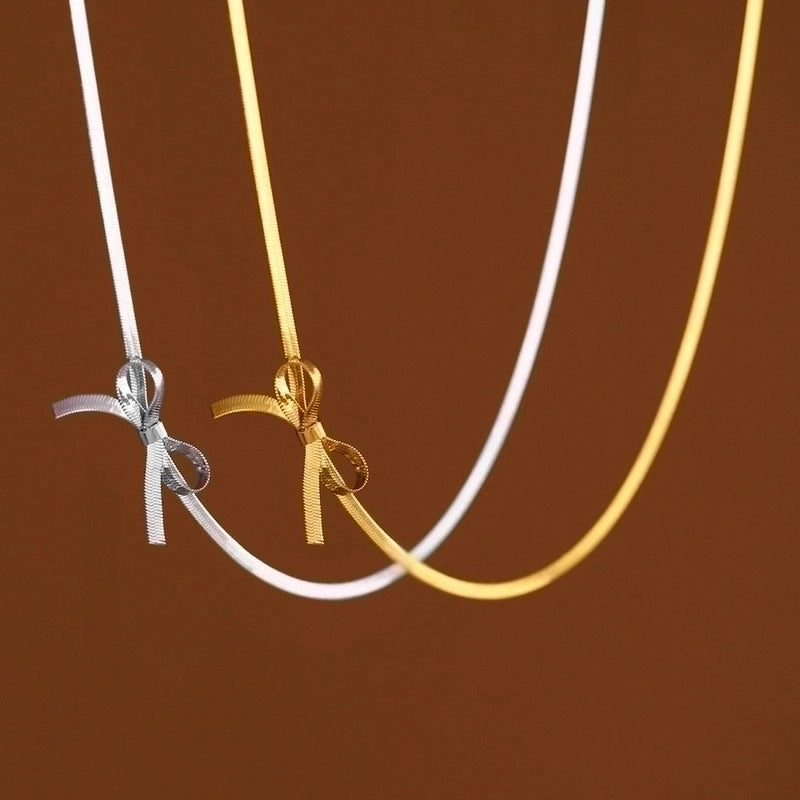 Titanium Steel Elegant Minimalist Bow Knot Plating Choker