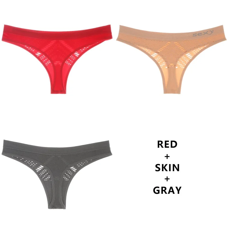 Meet'r 3Pcs/Lot Hollow Out Lingerie Europe Seamless Sexy Panties Women Temptation Underwear Mid-waist G String Drop Shipping