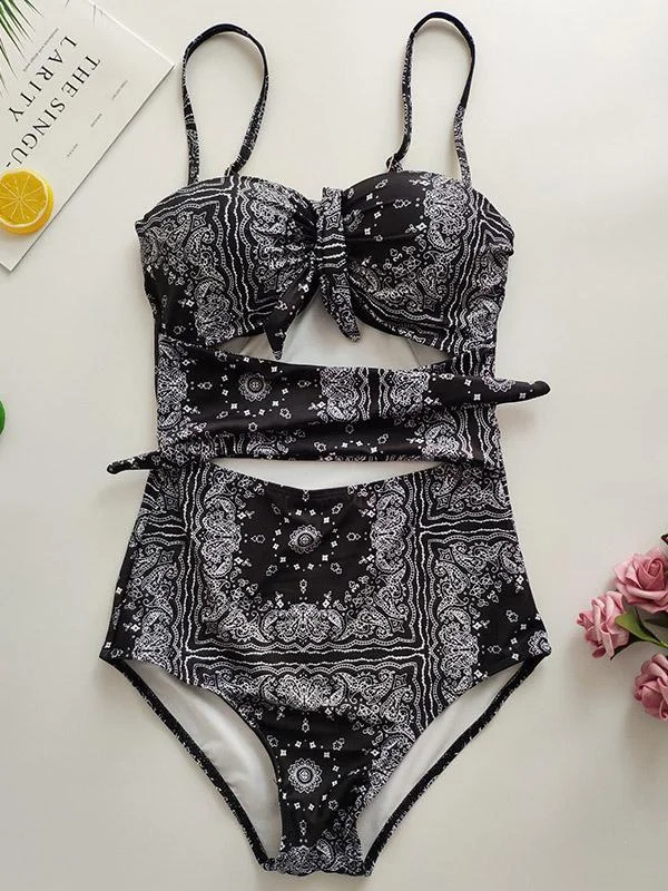 Vintage Sexy High Cut Hollow One-Piece Swimsuit