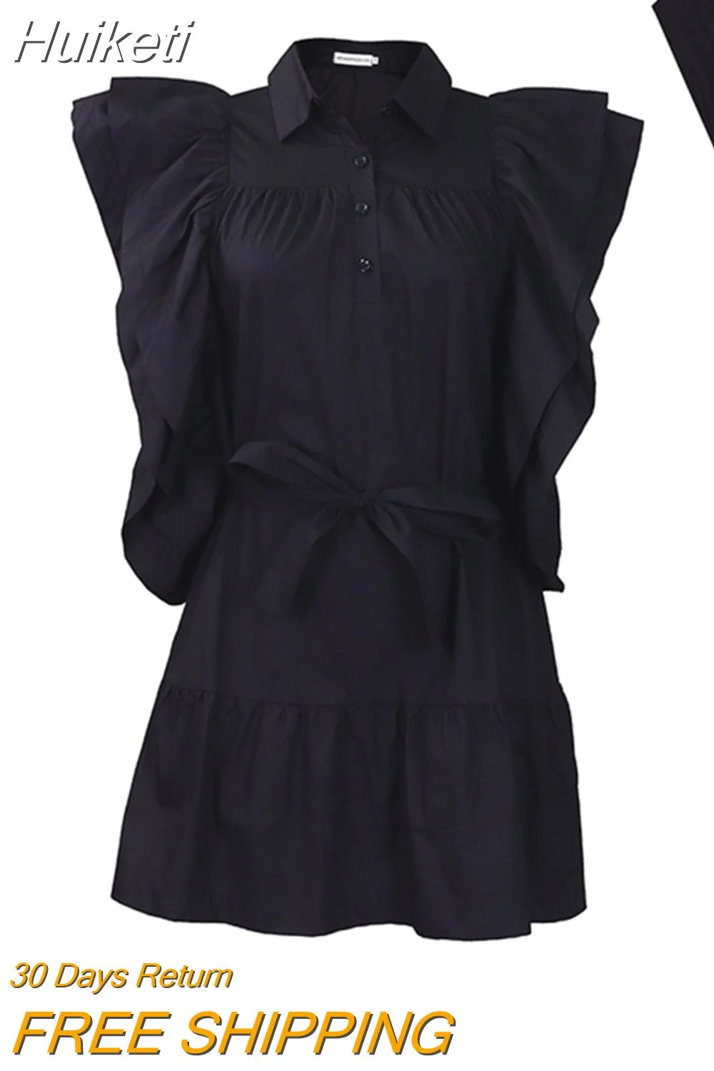 Huiketi Fashion Shirt Dress Women Solid Short Sleeve Belt A-line Short Dress Sweet Loose Shirt Dress Women