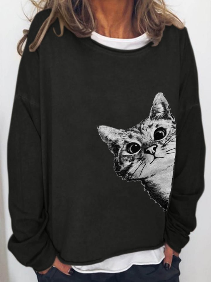 Funny Cat Print Sweatshirt