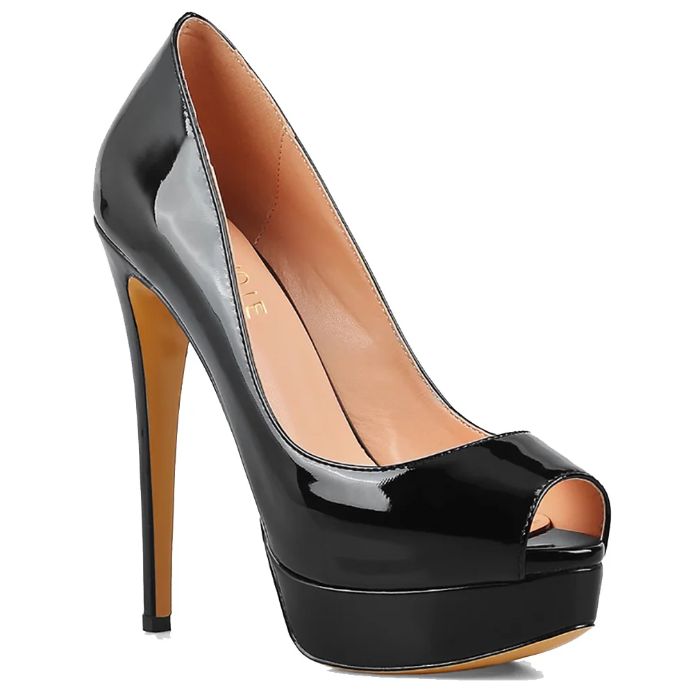 6" Platform Peep Toe Sky High Pumps Patent Shoes-MERUMOTE