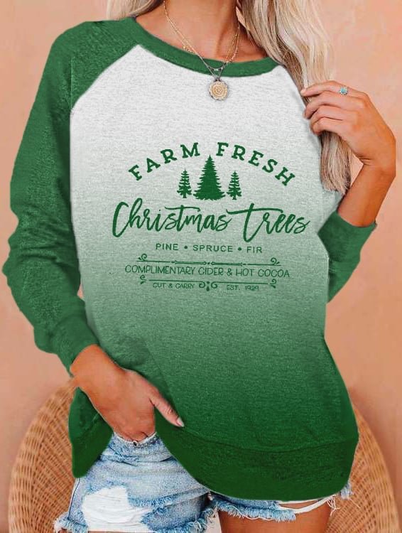 Women's FARM FRESH Christmas trees Print Sweatshirt