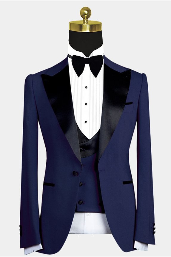 Popular Peaked Lapel Dark Navy Men Suit for Wedding | Ballbellas Ballbellas