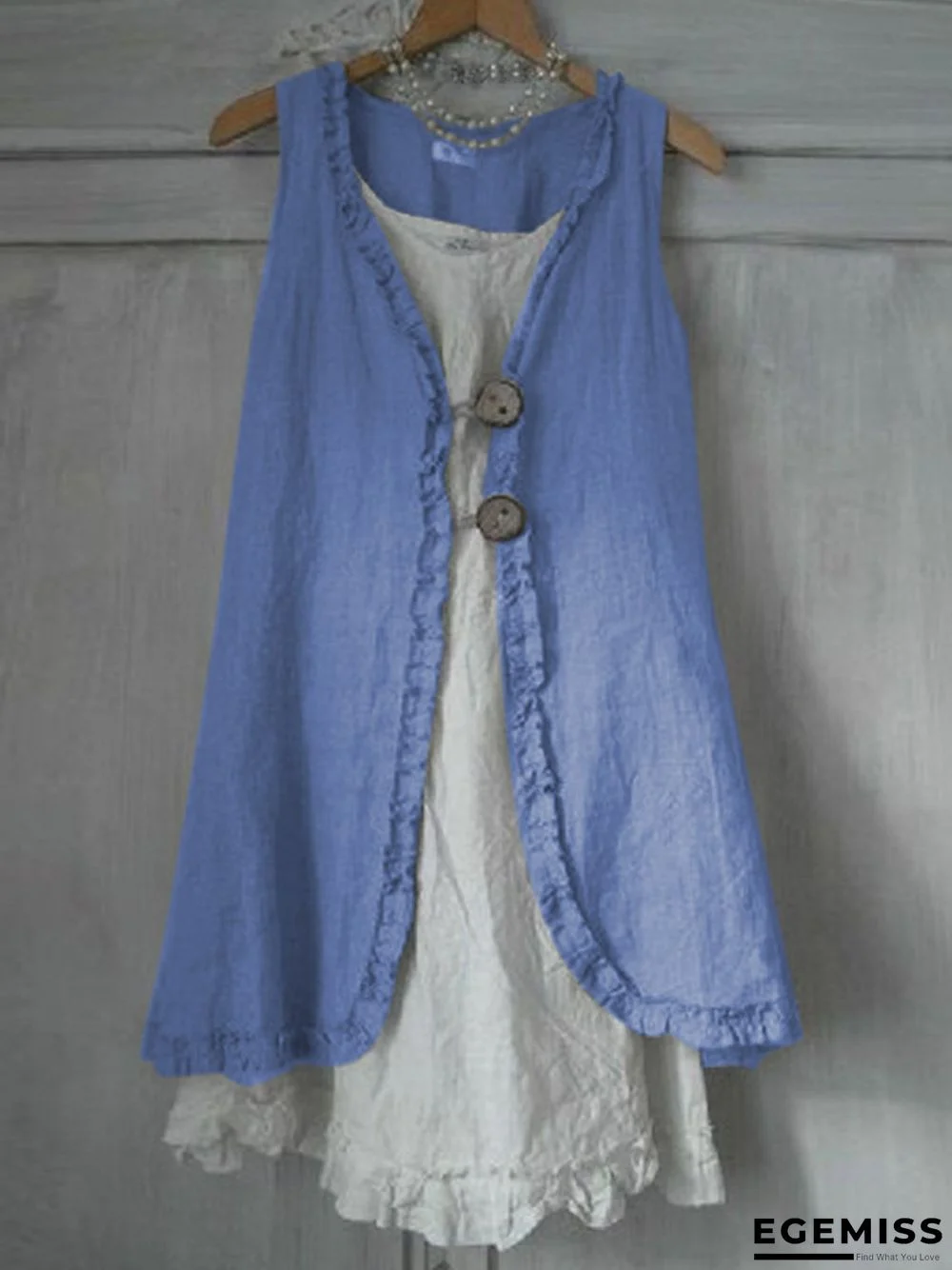 Buttoned Ruffled Sleeveless Linen Solid Shirts & Tops Linen | EGEMISS