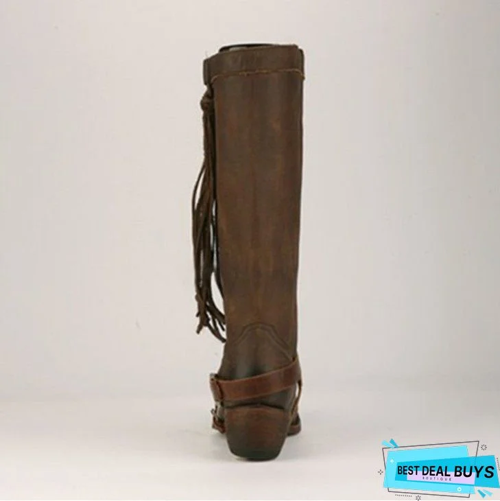 Wide Calf Fashion Thigh-High Bandage Low-Heel Zipper Boots Shoes Mid Calf