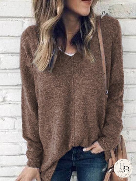 Women's Basic Long Sleeve V-Neck T-Shirt