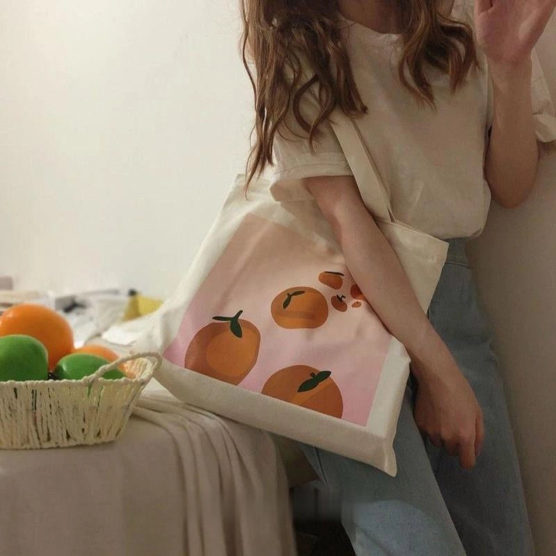 Unisex Canvas Fruit Streetwear Square Open Canvas Bag