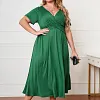 Women's Plus Size Casual Dress Pure Color V Neck Short Sleeve Fall Winter Casual Midi Dress Causal Daily Dress