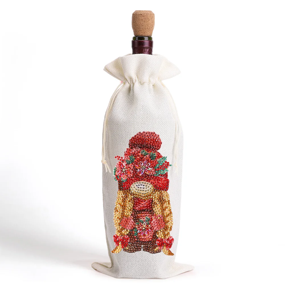 DIY Flower Diamond Painting Burlap Wine Gift Bags Label Liquor Bottle Covers