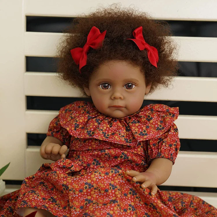 JIZHI Lifelike Reborn Baby Dolls Black -17Inch Baby-Soft Body & Curls  Realistic-Newborn Baby Dolls African American Real Life Baby Dolls Cloth  Body