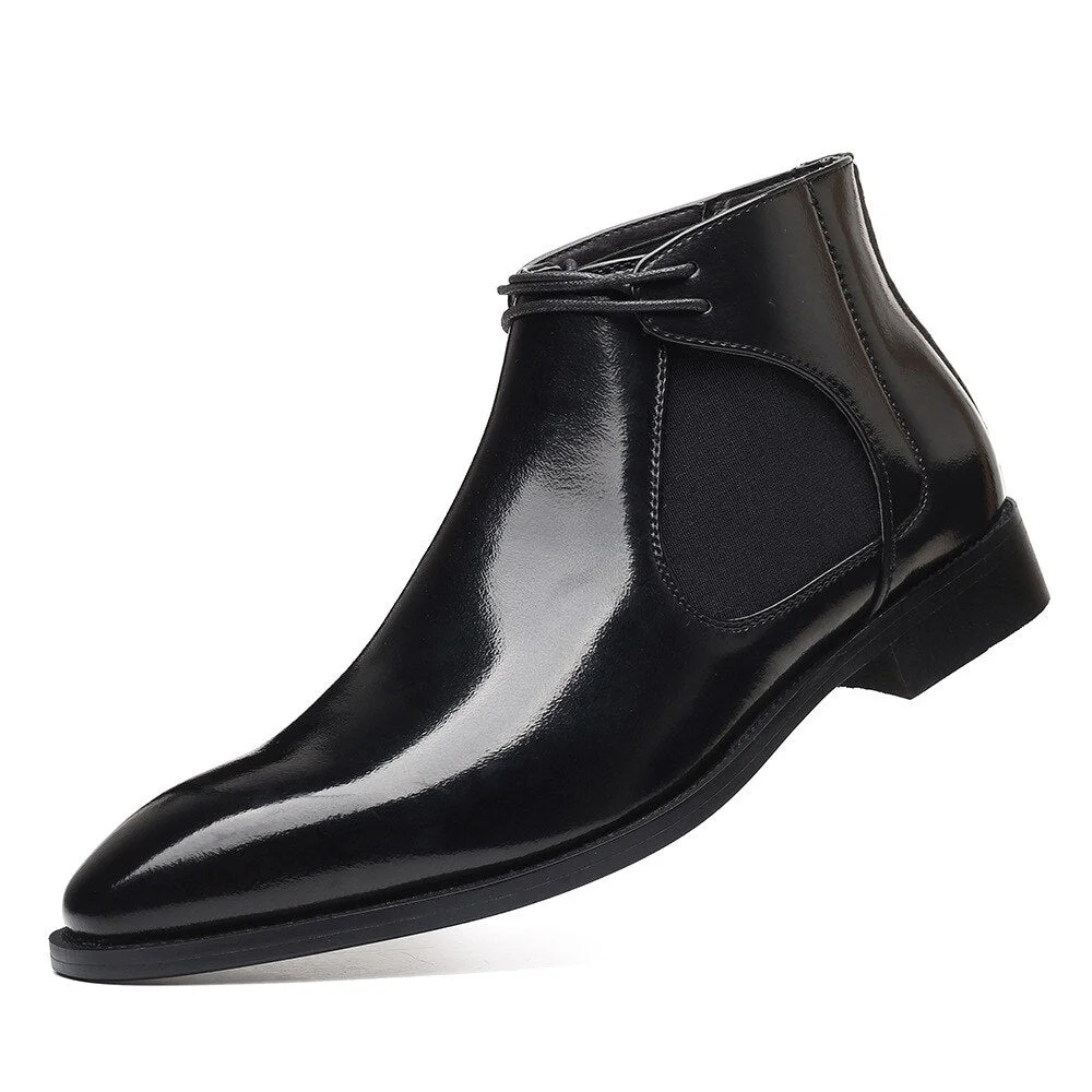 Chelsea Boots Men Shoes Dress Leather Boots Men Boots Elevator Shoes Pointed Toe Formal Wedding Party Shoes Height Boots Size 48