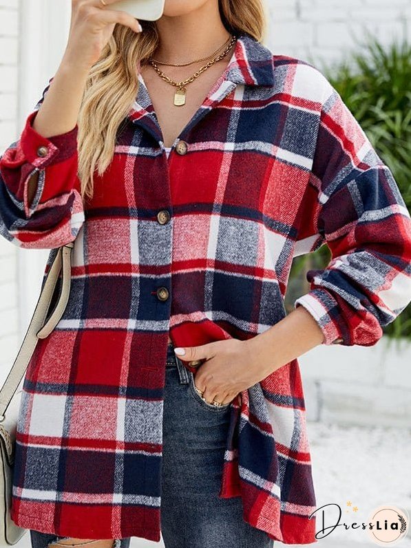 Button-Up Plaid Shirt Jacket