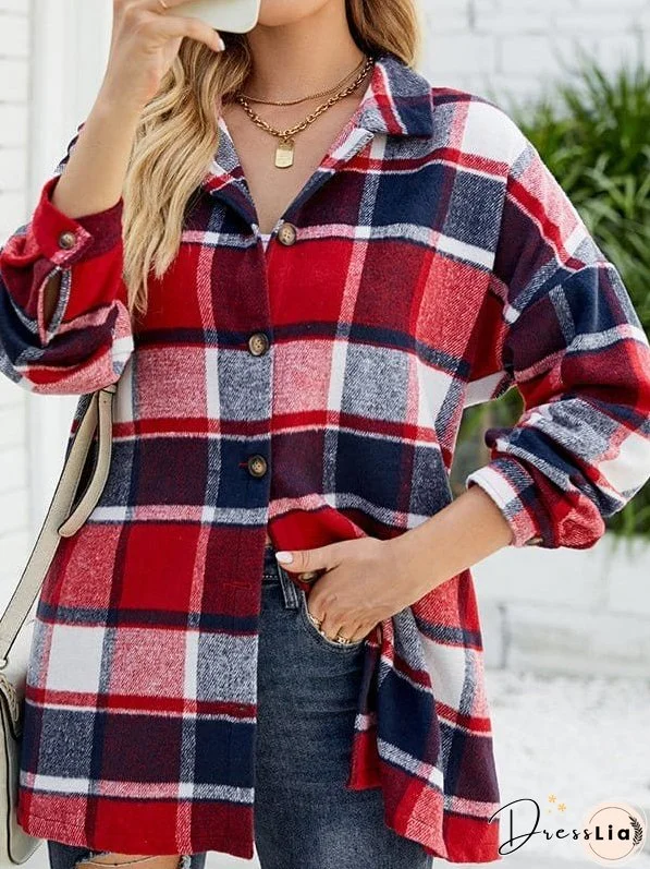 Button-Up Plaid Shirt Jacket