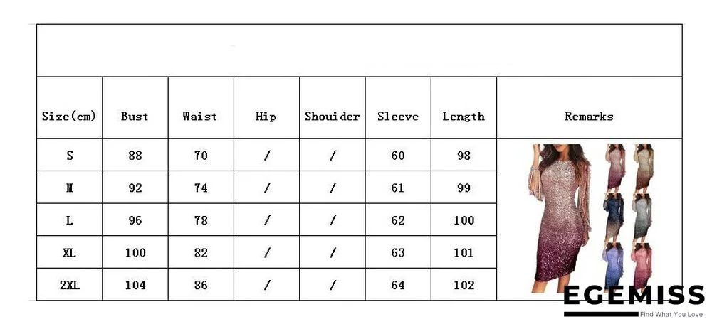 Women's Dress Tassel Long Sleeve Gradient Sequin Dress | EGEMISS