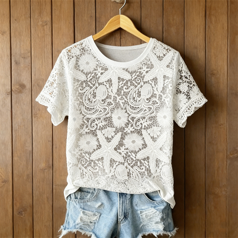 Octopus & Starfish Floral Lace Flowy T Shirt wearshes