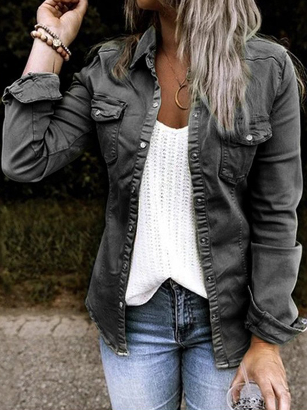 Simple Solid Long Sleeves Denim Outwear