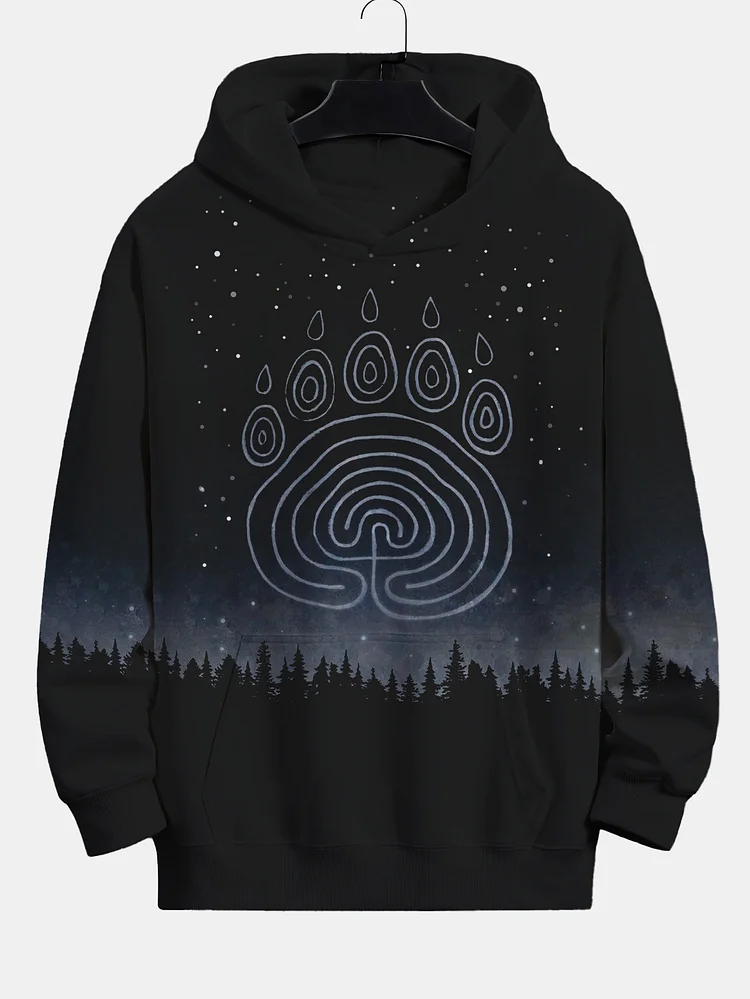 Men's Tribal Graffiti Cat Paw Art Print Hooded Sweatshirt
