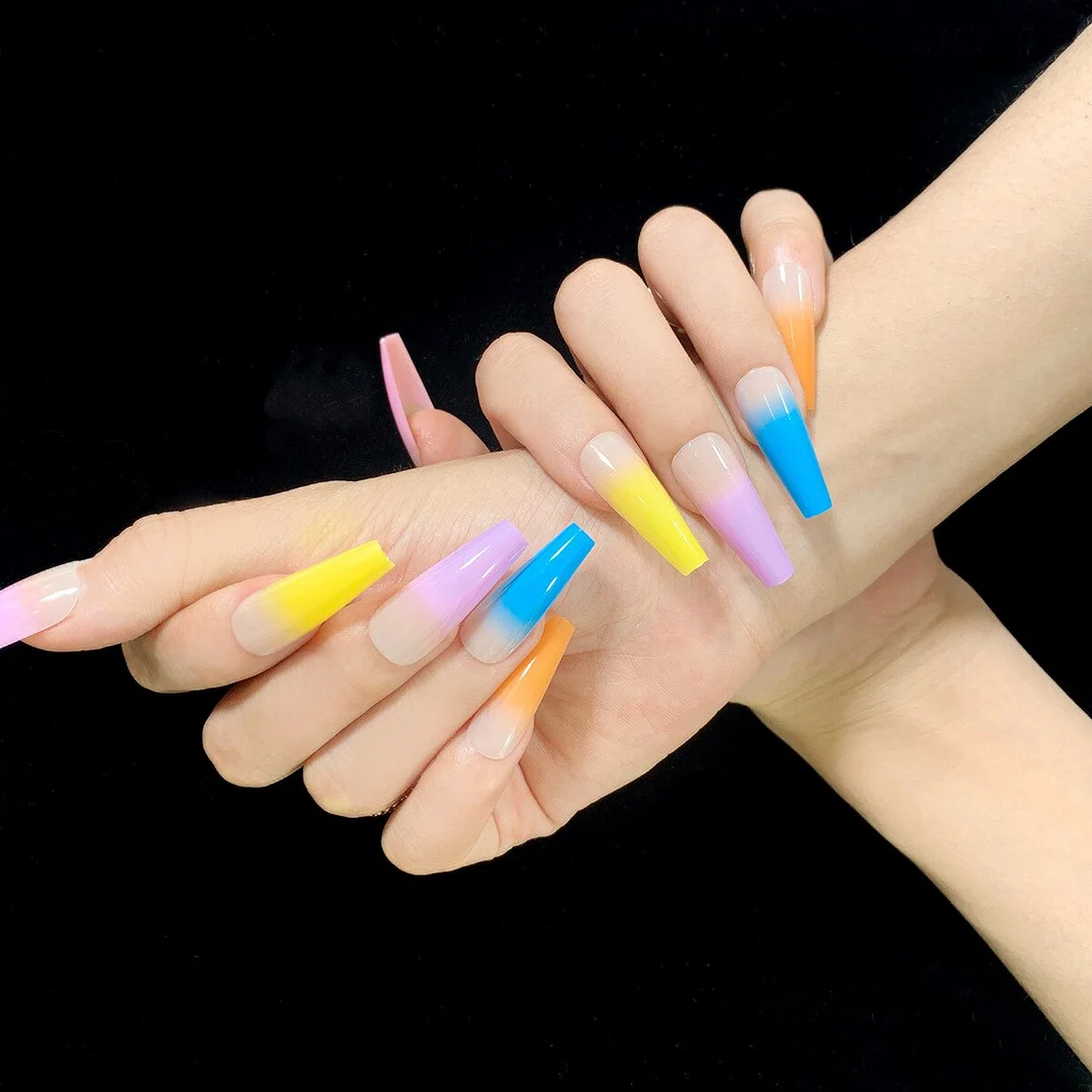 24pcs Long Ballerina Fake Nails Full cover Fake Nails Glue DIY Manicure Nail Art Tools