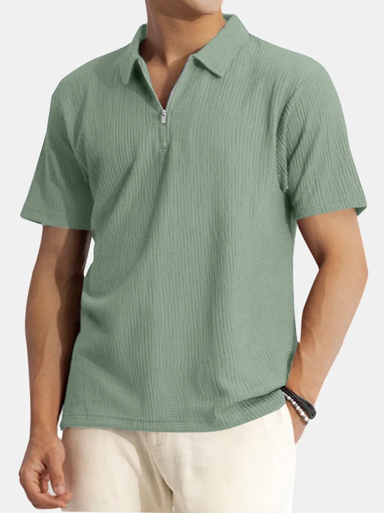 Men's Solid Color Waffle Casual Daily Short Sleeve Polo Shirt
