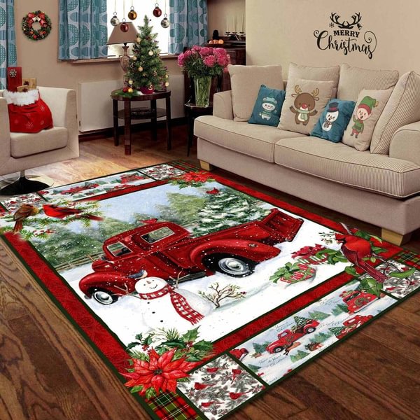 Christmas Red Truck Snowy Cardinals Living 3D Printed Rugs Mat Rugs Anti-Slip Large Rug Carpet Home Christmasdecoration