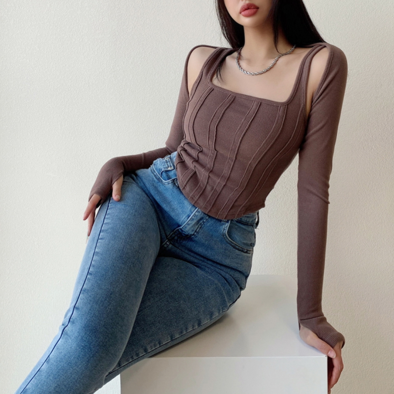 Ootddress Women Striped Stitching Slim T-shirt Female 2 In 1 Shrug Set Co-ord Crop Shrug And Corset Tank Tops Set Y2k Streetwear New